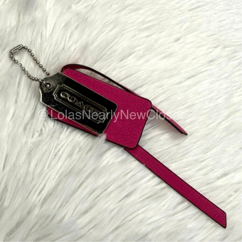 2" 1.5" COACH Fuchsia Metal Fob Bag Charm Hang tag Hangtag Set